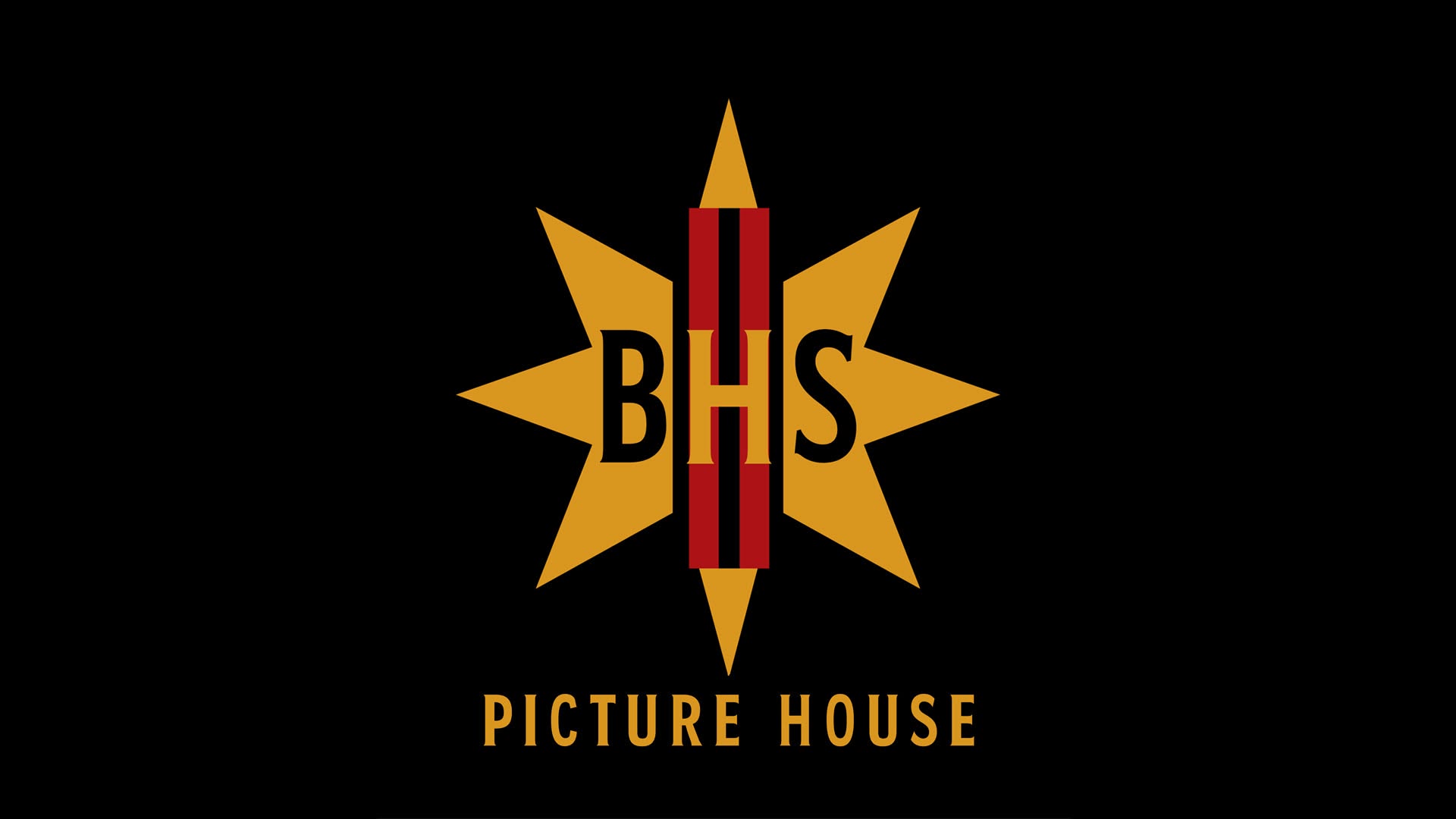BHS Picture House gold and red logo on a black background