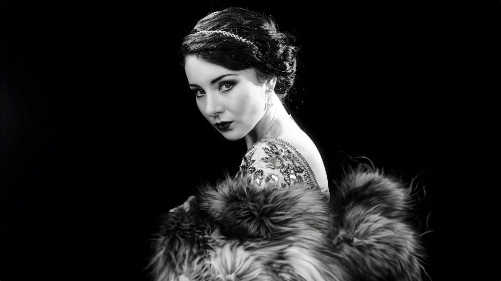 Megan Tremethick as Nell in a monochrome Black Chariot publicity portrait