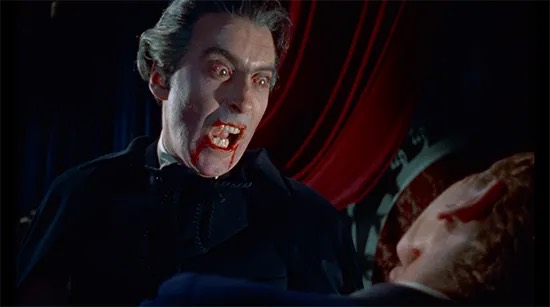 Christopher Lee as Count Dracula bares his fangs in Terence Fisher’s Dracula (1958).